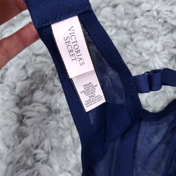 Victoria's Secret Dream Angels Blue Silver Unlined High Neck Demi Bra 34D - Picture 4 of 5
